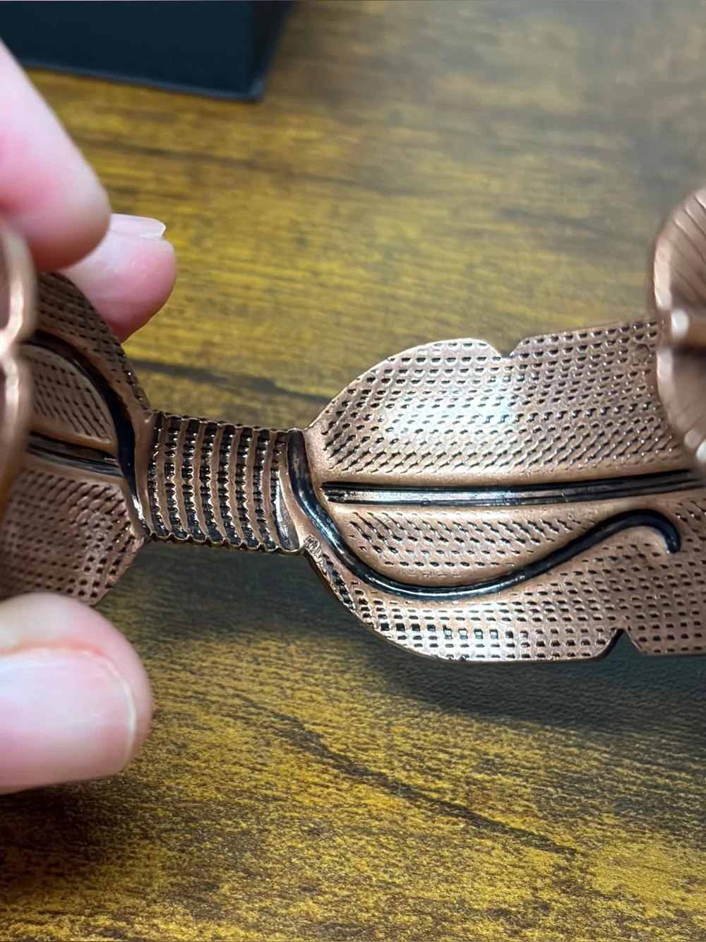 Copper Tone Feather Cuff Bracelet Boho Southwestern Statement